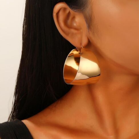 Chunky Gold Wide Hollow Round Circle Hoop Earrings for Women, Statement Large Silver Polished Earring Non Tarnish Retro Party Costume Jewelry Accessories in Saudi Arabia