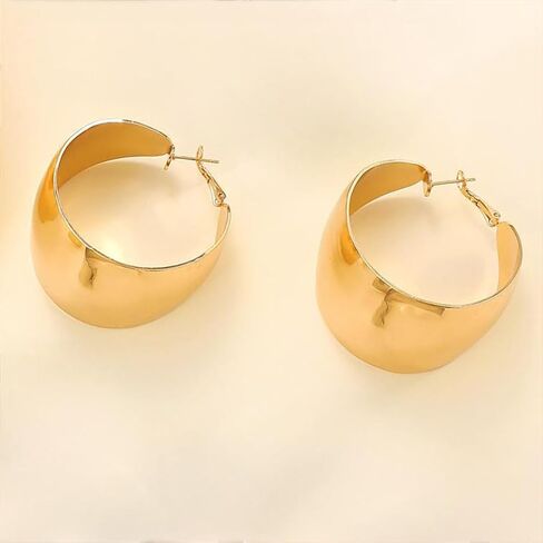 Chunky Gold Wide Hollow Round Circle Hoop Earrings for Women, Statement Large Silver Polished Earring Non Tarnish Retro Party Costume Jewelry Accessories in Saudi Arabia