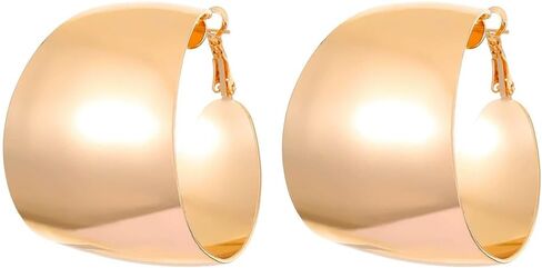 Chunky Gold Wide Hollow Round Circle Hoop Earrings for Women, Statement Large Silver Polished Earring Non Tarnish Retro Party Costume Jewelry Accessories in Saudi Arabia