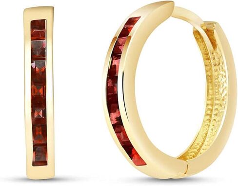Galaxy Gold GG 14k Solid Gold Hoop Huggie Earring with Garnets in Saudi Arabia