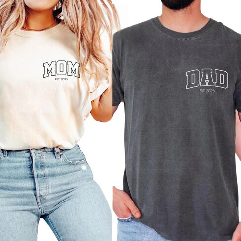 Custom Mom Dad Comfort Colors® T-Shirt,Pregnancy Announcement T-Shirt,Personalized Mama & Dad Pocket Shirt,Matching Parents Outfit Shirt in Saudi Arabia