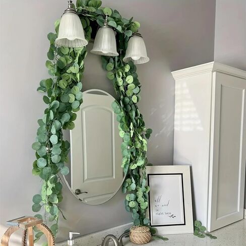 Artificial Eucalyptus Garland Green Faux Eucalyptus Leaves Table Greenery Wreath Vines for Home Wedding Party Wall Decoration in Saudi Arabia