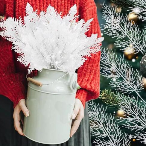 10pcs Artificial White Pine Branches for Christmas Decor Christmas Tree Ornaments DIY Wreath Garden Decoration,34.5cm in Saudi Arabia