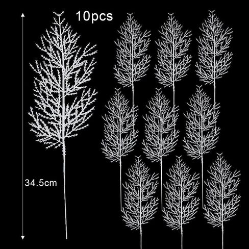 10pcs Artificial White Pine Branches for Christmas Decor Christmas Tree Ornaments DIY Wreath Garden Decoration,34.5cm in Saudi Arabia