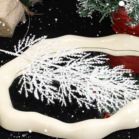 10pcs Artificial White Pine Branches for Christmas Decor Christmas Tree Ornaments DIY Wreath Garden Decoration,34.5cm in Saudi Arabia