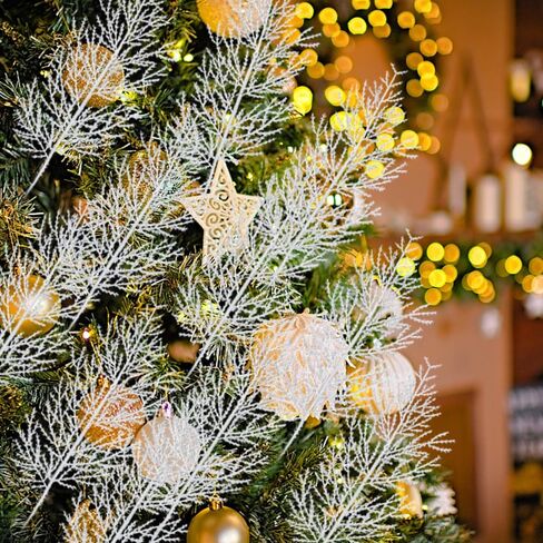 10pcs Artificial White Pine Branches for Christmas Decor Christmas Tree Ornaments DIY Wreath Garden Decoration,34.5cm in Saudi Arabia