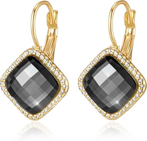 EVEVIC Austrian Crystal Halo Square Dangle Drop Leverback Earrings for Women Trendy 14K Gold Plated Jewelry Gifts for Anniversary in Saudi Arabia