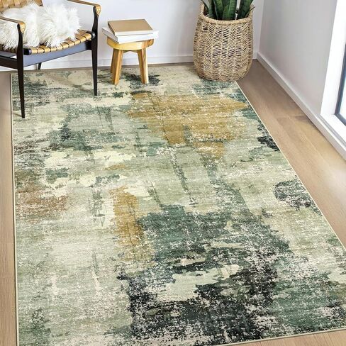 Abstract Area Rug 3x5 Entryway Green Washable Rugs Non-Slip Soft Small Area Rug Door Mat Stain Resistant Foldable Low Pile Floor Carpet for Entrance Kitchen Hallway Home Office Kids Room in Saudi Arabia