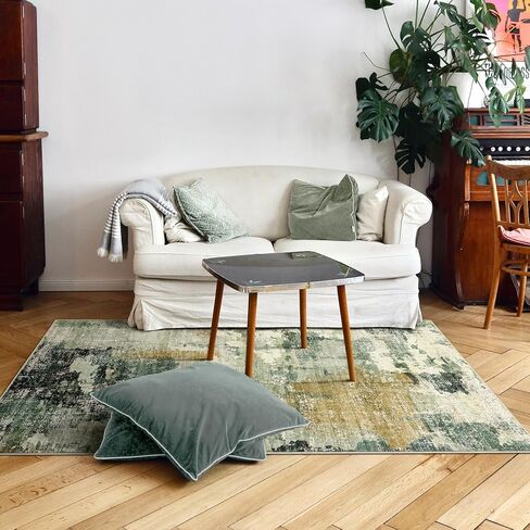 Abstract Area Rug 3x5 Entryway Green Washable Rugs Non-Slip Soft Small Area Rug Door Mat Stain Resistant Foldable Low Pile Floor Carpet for Entrance Kitchen Hallway Home Office Kids Room in Saudi Arabia
