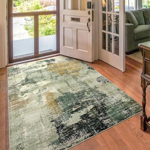 Abstract Area Rug 3x5 Entryway Green Washable Rugs Non-Slip Soft Small Area Rug Door Mat Stain Resistant Foldable Low Pile Floor Carpet for Entrance Kitchen Hallway Home Office Kids Room in Saudi Arabia