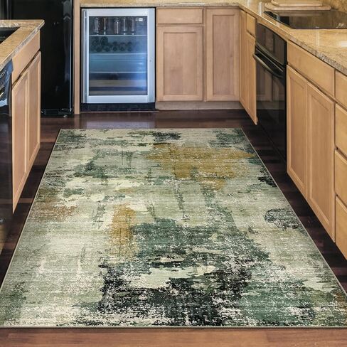 Abstract Area Rug 3x5 Entryway Green Washable Rugs Non-Slip Soft Small Area Rug Door Mat Stain Resistant Foldable Low Pile Floor Carpet for Entrance Kitchen Hallway Home Office Kids Room in Saudi Arabia