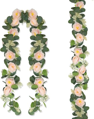 Artificial Eucalyptus Garland, 5.9FT Greenery Garland Vines Decoration, Faux Silver Dollar Eucalyptus Leaves for Table Home Wedding Mantle Party Indoor Decor in Saudi Arabia
