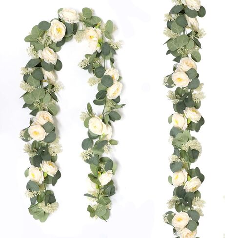 Artificial Eucalyptus Garland, 5.9FT Greenery Garland Vines Decoration, Faux Silver Dollar Eucalyptus Leaves for Table Home Wedding Mantle Party Indoor Decor in Saudi Arabia