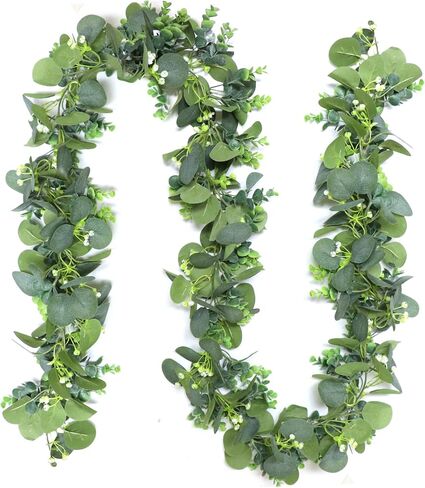 Artificial Eucalyptus Garland, 5.9FT Greenery Garland Vines Decoration, Faux Silver Dollar Eucalyptus Leaves for Table Home Wedding Mantle Party Indoor Decor in Saudi Arabia