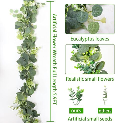 Artificial Eucalyptus Garland, 5.9FT Greenery Garland Vines Decoration, Faux Silver Dollar Eucalyptus Leaves for Table Home Wedding Mantle Party Indoor Decor in Saudi Arabia