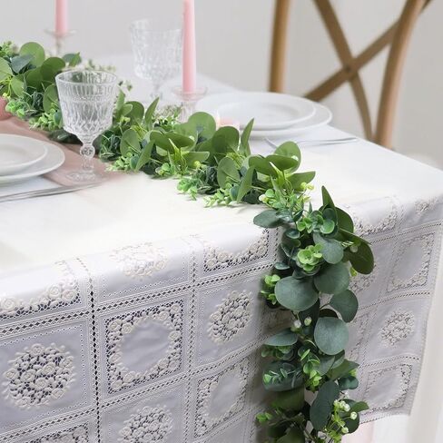 Artificial Eucalyptus Garland, 5.9FT Greenery Garland Vines Decoration, Faux Silver Dollar Eucalyptus Leaves for Table Home Wedding Mantle Party Indoor Decor in Saudi Arabia