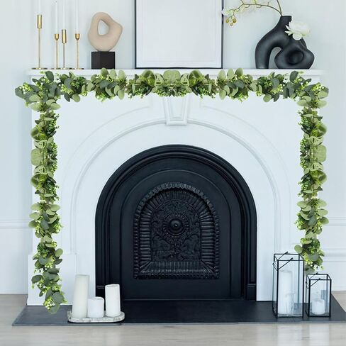 Artificial Eucalyptus Garland, 5.9FT Greenery Garland Vines Decoration, Faux Silver Dollar Eucalyptus Leaves for Table Home Wedding Mantle Party Indoor Decor in Saudi Arabia