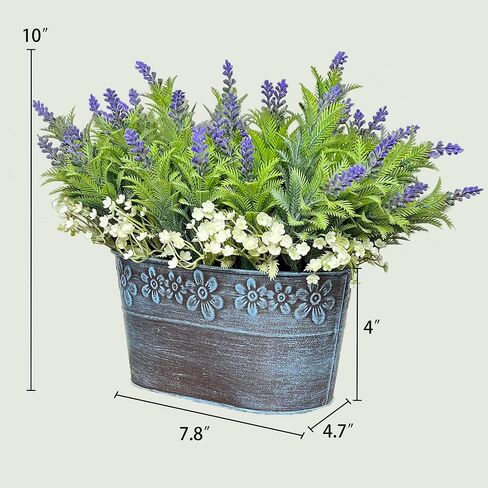 Artificial Flowers Lavender Arrangement in Rustic Rectangular Metal Planter, Pre-Potted Fake Lavender Table Centerpiece for Gifts Farmhouse Wedding Kitchen Windowsill Table Shelf Indoor Greenery Décor in Saudi Arabia