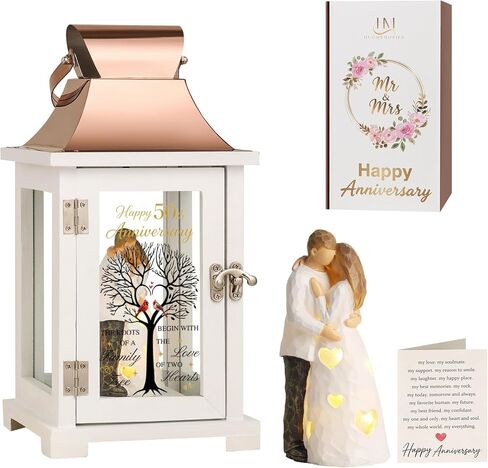 HugMemories 50th Anniversary Lantern with Couple Hand-Painted Figure for Couple, Wife, Husband, Parents, 50th Wedding for Her, Him, Valentine’s Day, Birthday in Saudi Arabia