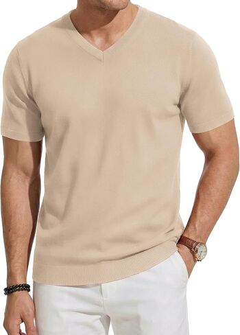JMIERR Men's Wool Blend Knit V-Neck Short Sleeve Sweater Casual Pullover in Saudi Arabia