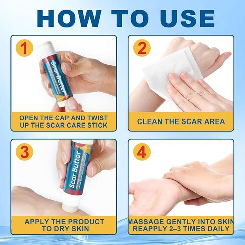 عصا السيليكون للندبات، كريم الندبات مع فيتامين E وزبدة الكاكاو للندبات، ندوب التلاشي، ترطيب عميق، خفيف وغير دهني، عصا إصلاح الندبات للندبات القديمة والحديثة وعلامات التمدد | 20 جرام in Kuwait