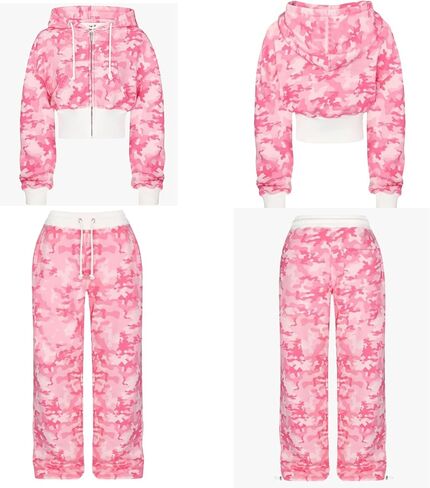 إمرأة 2 قطعة كامو جرزاية مجموعة التمويه المحاصيل زمم هوديي البلوز Y2k واسعة الساق Sweatpants المسار الدعاوى in Saudi Arabia