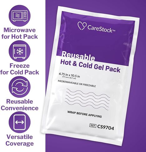 عبوات جل ساخن وبارد قابلة لإعادة الاستخدام من CareStock [عبوة واحدة] - جل ثلج كبير ومرن أو ضغط حراري للإصابات وتخفيف الألم والتورم وآلام العضلات - آمن للاستخدام في الميكروويف والفريزر - 6.75 بوصة × 10.5 بوصة in Kuwait