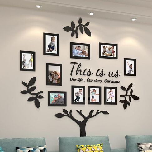 bllokna شجرة العائلة ديكور جدار إطار الصورة الكولاج ديكورات المنزل الاكريليك 3D ملصقات DIY إطار الصورة الكولاج لغرفة المعيشة مع علامة المنزل هذا هو لنا in Saudi Arabia