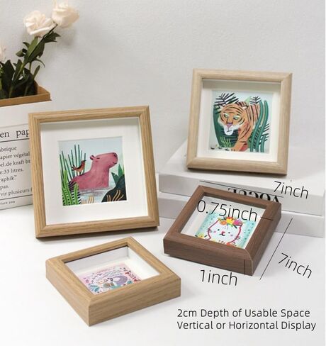 Naeutop 6x6 Wooden Shadow Box Frame Picture Frame set of 2, with 5x5 mat, Walnut Square Picture Frame with Real Glass Small Square frame for Tiny Photos, Display on Table Desk Top or Wall Hanging in Saudi Arabia