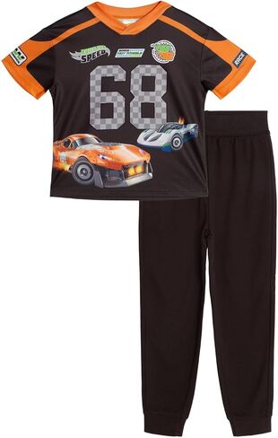 Hot Wheels Mesh V-neck T-Shirt and French Terry Jogger Pants Outfit Set Toddler to Little Kid Sizes (2T - 7-8) in Saudi Arabia