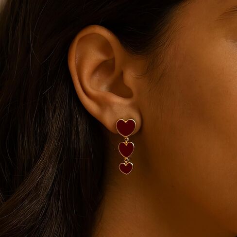 Aloha Earrings Gold Tone Non Pierced Clip On Triple Heart Dangling Earrings in Kuwait