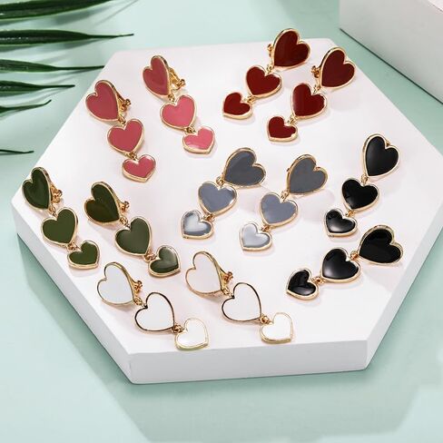 Aloha Earrings Gold Tone Non Pierced Clip On Triple Heart Dangling Earrings in Kuwait