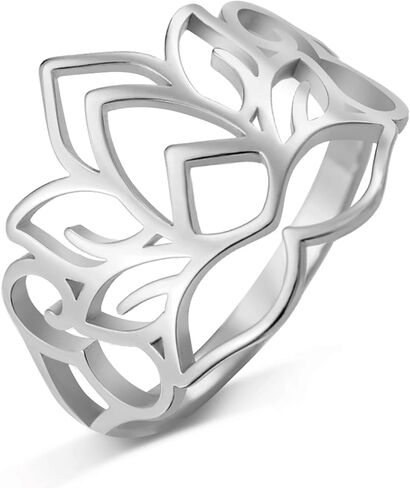 TEAMER Lotus Flower Ring Stainless Steel Filigree Lotus Ring Geometric Yoga Meditation Ring Inspirational Jewelry for Women in Saudi Arabia