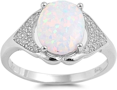CloseoutWarehouse Oval Simulated Opal Cubic Zirconia Two Whale Tails Ring Sterling Silver in Saudi Arabia