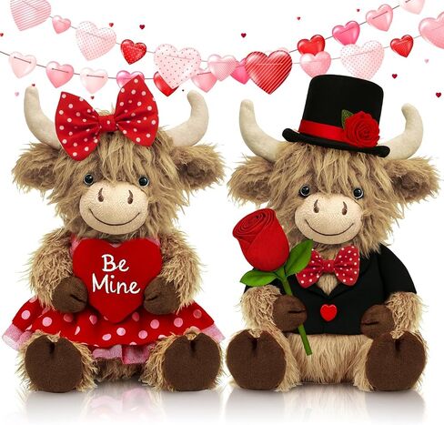 JolliLudo 2 pcs Valentine's Day Highland Cow Stuffed Animal, Soft Holiday Highland Cow Plush, Scottish Cattle Plush, Farm Animal Cattle Decor Gifts in Saudi Arabia