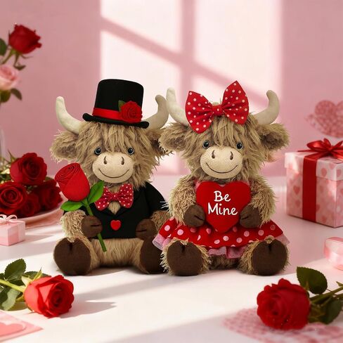JolliLudo 2 pcs Valentine's Day Highland Cow Stuffed Animal, Soft Holiday Highland Cow Plush, Scottish Cattle Plush, Farm Animal Cattle Decor Gifts in Saudi Arabia