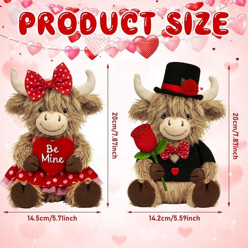 JolliLudo 2 pcs Valentine's Day Highland Cow Stuffed Animal, Soft Holiday Highland Cow Plush, Scottish Cattle Plush, Farm Animal Cattle Decor Gifts in Saudi Arabia