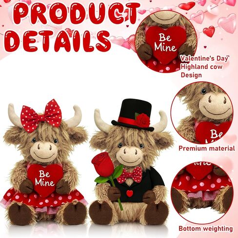 JolliLudo 2 pcs Valentine's Day Highland Cow Stuffed Animal, Soft Holiday Highland Cow Plush, Scottish Cattle Plush, Farm Animal Cattle Decor Gifts in Saudi Arabia
