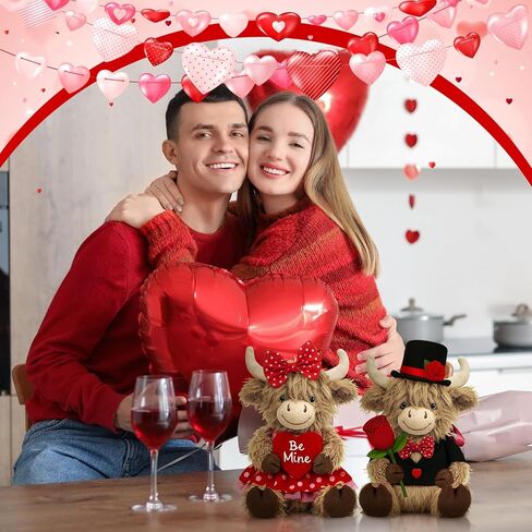 JolliLudo 2 pcs Valentine's Day Highland Cow Stuffed Animal, Soft Holiday Highland Cow Plush, Scottish Cattle Plush, Farm Animal Cattle Decor Gifts in Saudi Arabia