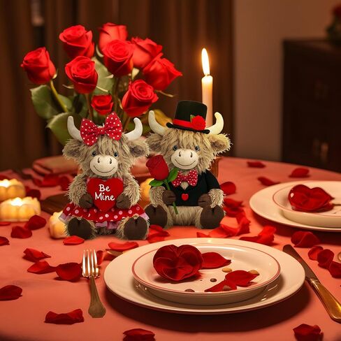 JolliLudo 2 pcs Valentine's Day Highland Cow Stuffed Animal, Soft Holiday Highland Cow Plush, Scottish Cattle Plush, Farm Animal Cattle Decor Gifts in Saudi Arabia