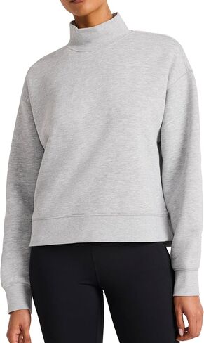 سويت شيرت نسائي من Reebok Vector Mock Neck، مقاس قياسي، نسيج قطن بوليستر متوسط ​​الوزن in Kuwait
