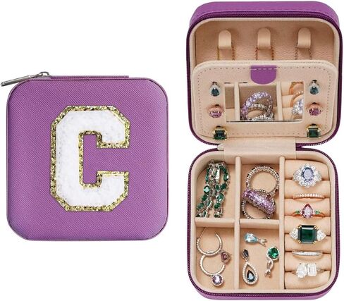 Jewelry Travel Case Small Organizer Stocking Box Jewelry Accessories Personalized Gifts Teenage Holiday Christmas Gift for Women Purple, Letter Y in Saudi Arabia