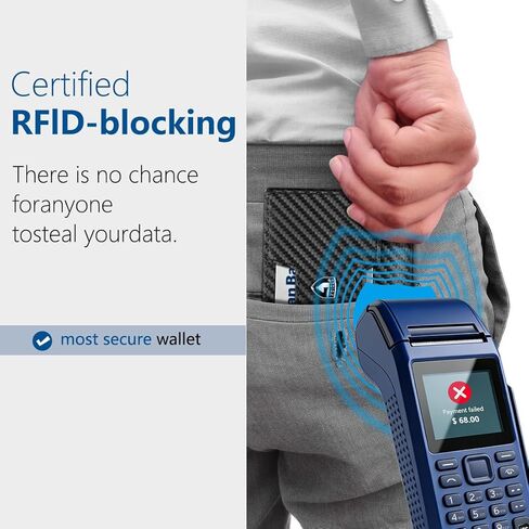 محفظة GSOIAX للرجال نحيفة RFID بجيب أمامي ثنائي الطي محفظة جلدية بمشبك نقود 10-12 بطاقة محفظة رجالي مع نافذة لبطاقة الهوية رفيعة وبسيطة وحامل بطاقة ائتمان هدايا عيد ميلاد للرجال أسود كربوني in Kuwait