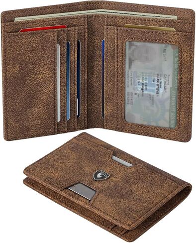 محفظة GSOIAX للرجال نحيفة RFID بجيب أمامي ثنائي الطي محفظة جلدية بمشبك نقود 10-12 بطاقة محفظة رجالي مع نافذة لبطاقة الهوية رفيعة وبسيطة وحامل بطاقة ائتمان هدايا عيد ميلاد للرجال أسود كربوني in Kuwait