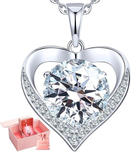 Heart Pendant Necklace Gifts for Wife, Engraved 'I LOVE YOU' Gift for Girlfriend, 1-3 Carat Moissanite Necklace, Anniversary Eternity Jewelry Present for Wife, Birthday Gifts for Women, Christmas Gifts for Women in Saudi Arabia