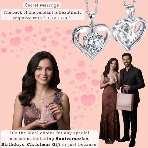 Heart Pendant Necklace Gifts for Wife, Engraved 'I LOVE YOU' Gift for Girlfriend, 1-3 Carat Moissanite Necklace, Anniversary Eternity Jewelry Present for Wife, Birthday Gifts for Women, Christmas Gifts for Women in Saudi Arabia
