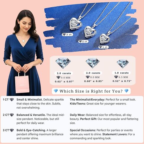Heart Pendant Necklace Gifts for Wife, Engraved 'I LOVE YOU' Gift for Girlfriend, 1-3 Carat Moissanite Necklace, Anniversary Eternity Jewelry Present for Wife, Birthday Gifts for Women, Christmas Gifts for Women in Saudi Arabia