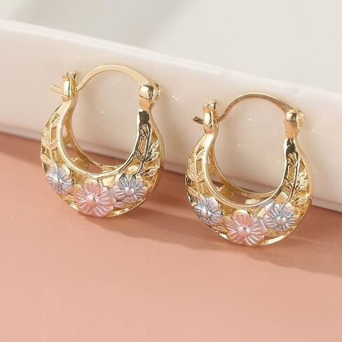 1 Pair of Elegant and Simple Flower Carved Golden Leaf Hoop Earrings, Elegant and Luxurious Women's Jewelry, Suitable for Daily Party and Gathering Accessories，Perfect Holiday Gift in Saudi Arabia