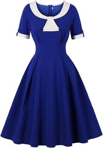 Wellwits Women's Bow Neck Color Block Work Cocktail Vintage Dress in Saudi Arabia