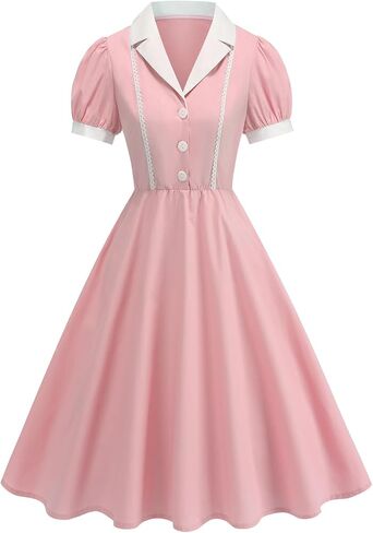 Women's 1950s Vintage Cocktail Swing Dresses Elegant Tea Length Casual Peter Pan Collar A-Line Dress for Work Party in Saudi Arabia